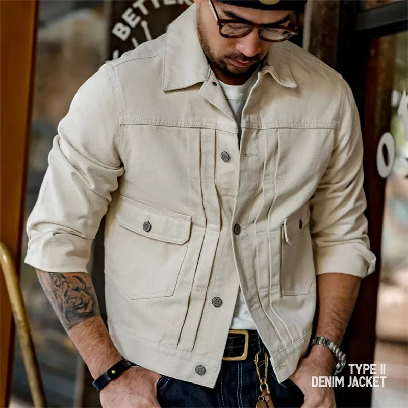 Maden Retro Jeans Jacket Men Amekaji Denim Coat Cotton 100% Slim Fit