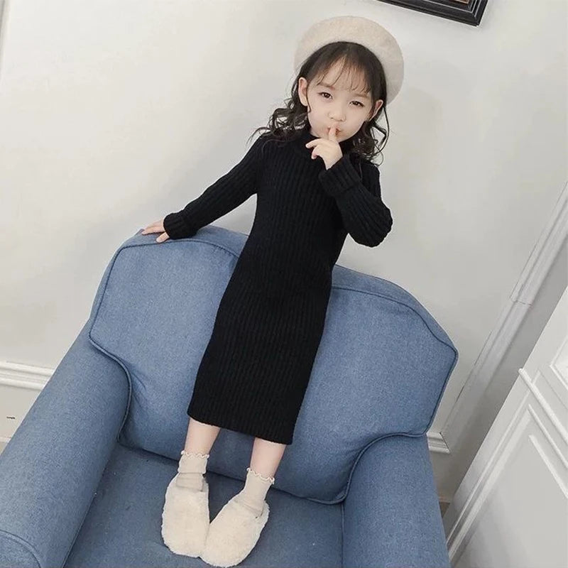 Autumn Winter Teen Girls Sweater Dress New Fashion Long Style Woolen
