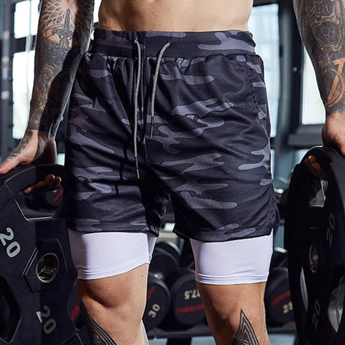 Men Sport Shorts Sportswear Double-deck Running Shorts 2 In 1 Beach