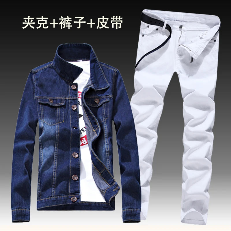 2022 Autumn New Mens Denim Jacket Jeans Pants Slim Fit Pencil Pant