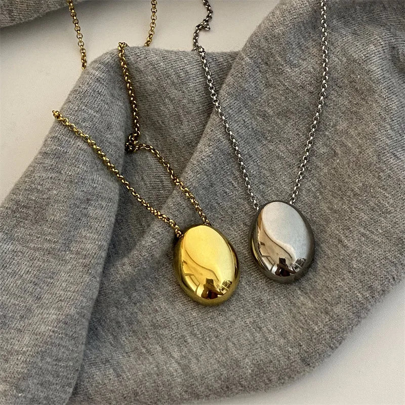 Metal Large Geometric Oval Water Drop Pendant Necklace for Women Girls