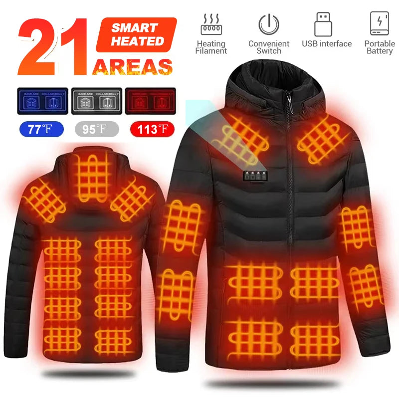 21 Areas Heated Jacket Men Warm Vest USB Self Heating Jacket Women