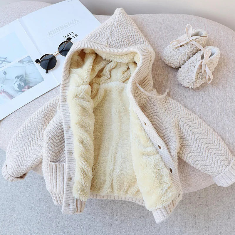 MILANCEL Winter Kids Sweaters Fur Lining Girls Cardigans Warm Boys