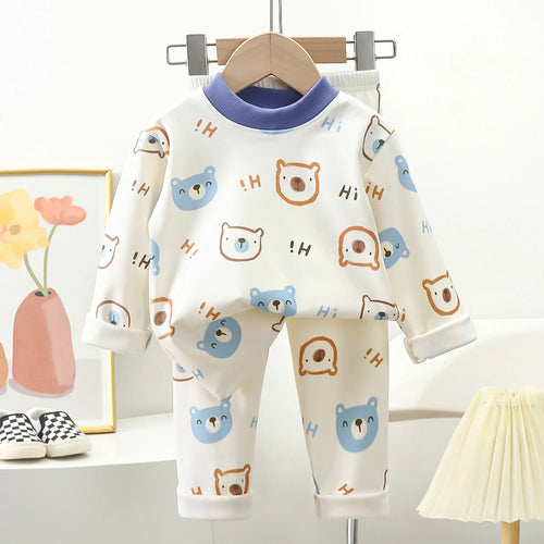 New Kids Autumn Warm Pajamas Boys Girls Cute Cartoon Bear Long Sleeve