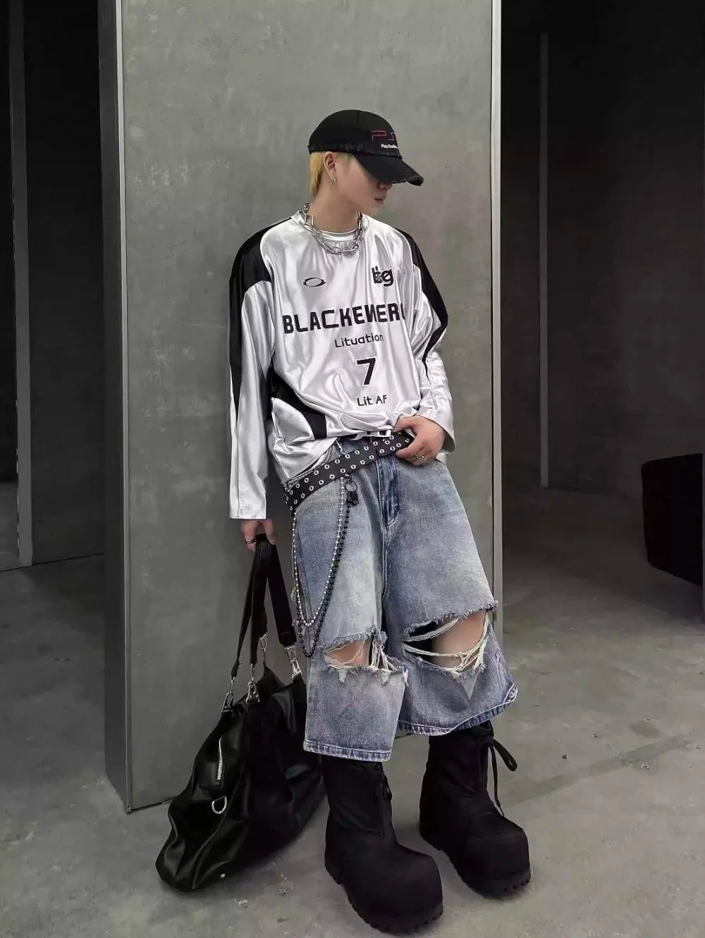 Blue Ripped Jorts Men&
