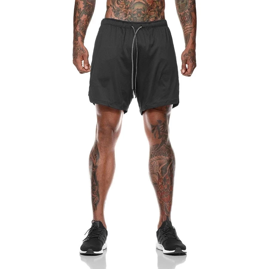 Men Sport Shorts Sportswear Double-deck Running Shorts 2 In 1 Beach