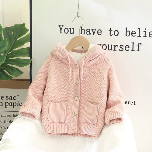 MILANCEL Winter Kids Sweaters Fur Lining Girls Cardigans Warm Boys