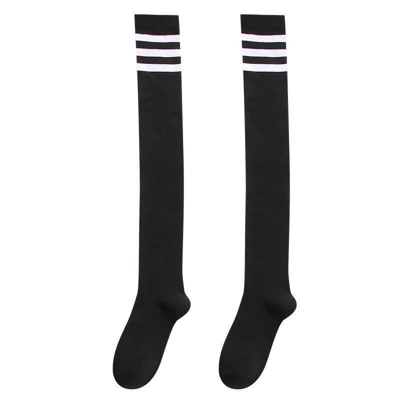 Sexy Black White Striped Long Socks Women Over Knee Thigh High Socks