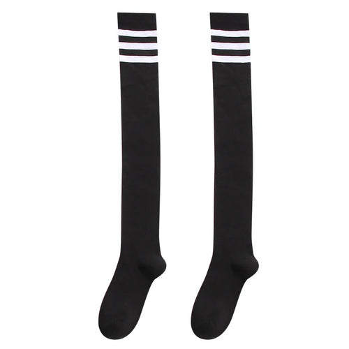 Sexy Black White Striped Long Socks Women Over Knee Thigh High Socks