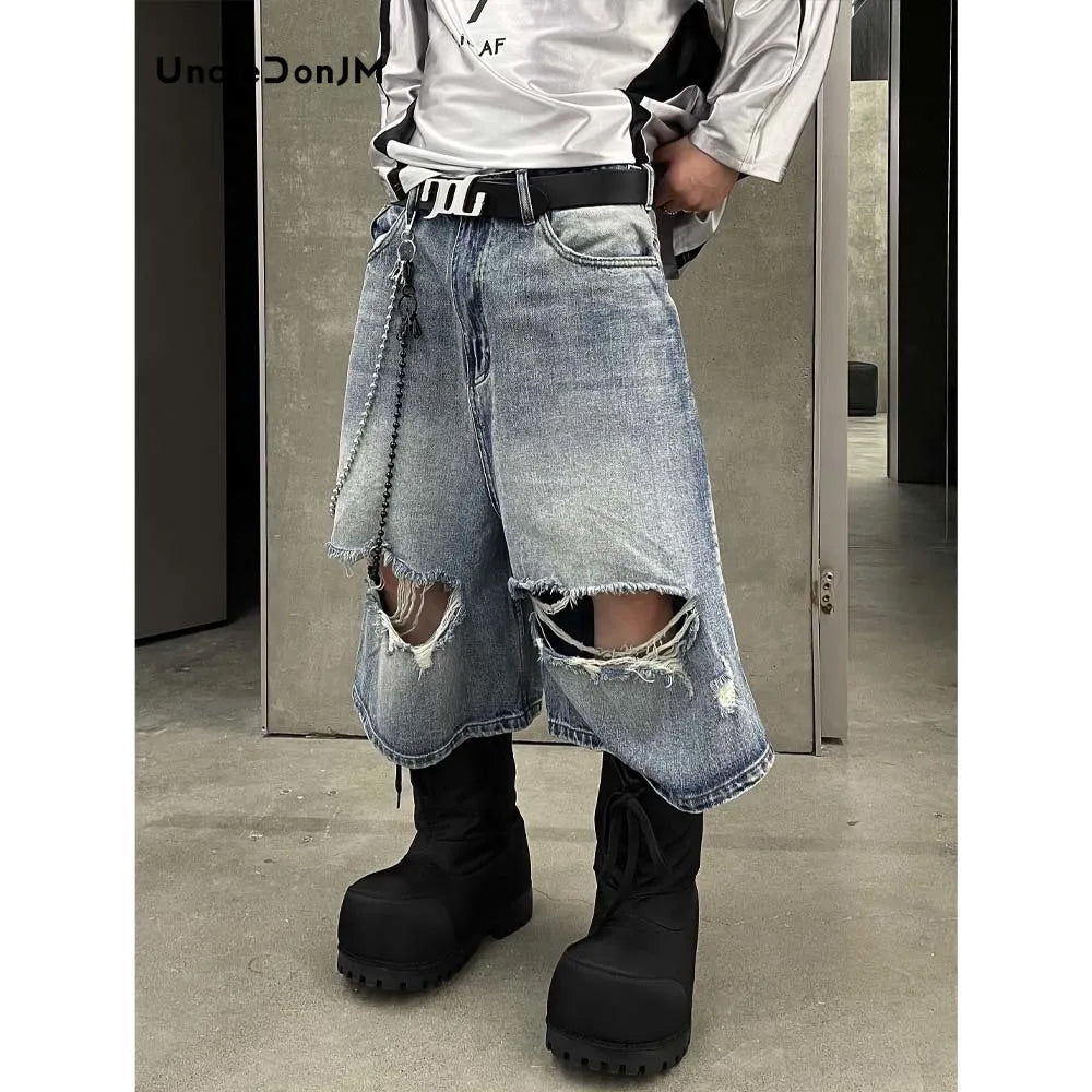 Blue Ripped Jorts Men&