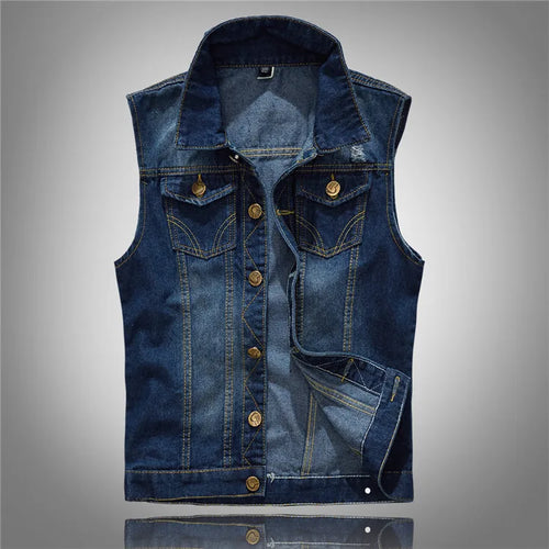 Men Slim Denim Vests Jackets New Fashion Male Blue Fit Denim Coats