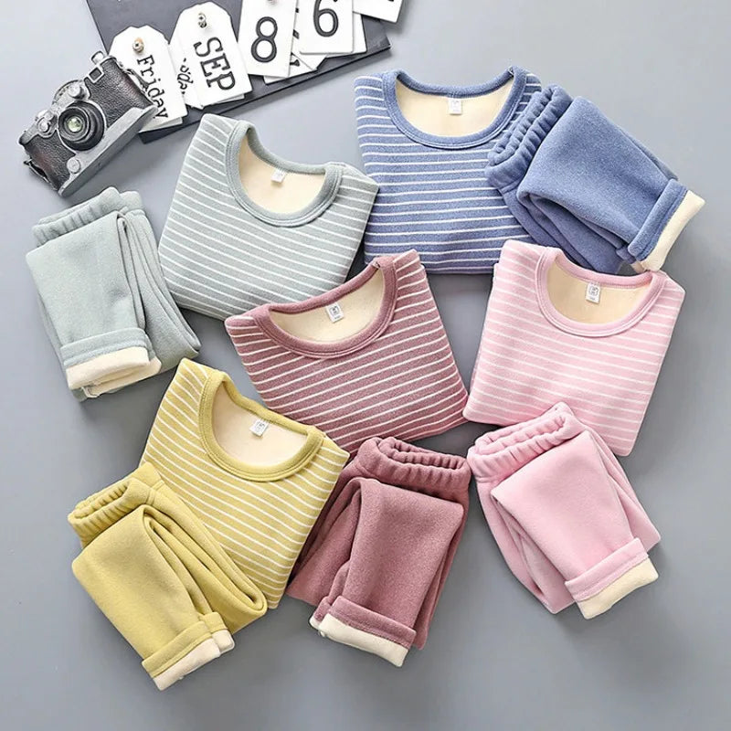 New 2024 Autumn Winter Kids Thicken Warm Pajamas Baby Boys Girls