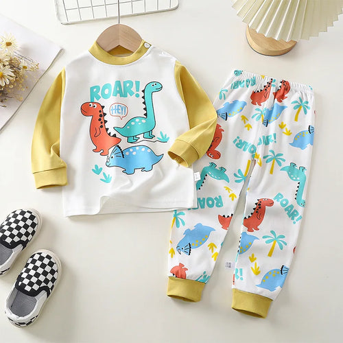 2023 New Kids Autumn Warm Pajamas Baby Boys Girls Cartoon Dinosaur