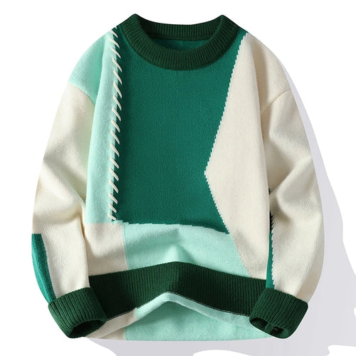 Autumn Winter Warm Mens Knitted Sweaters Fashion Patchwork O Neck Knit