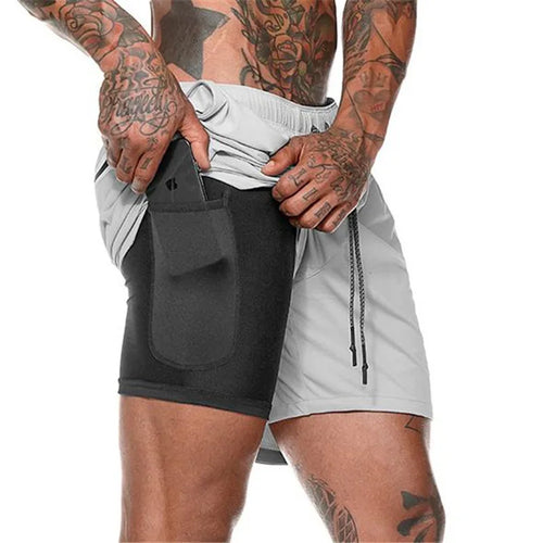 Men Sport Shorts Sportswear Double-deck Running Shorts 2 In 1 Beach