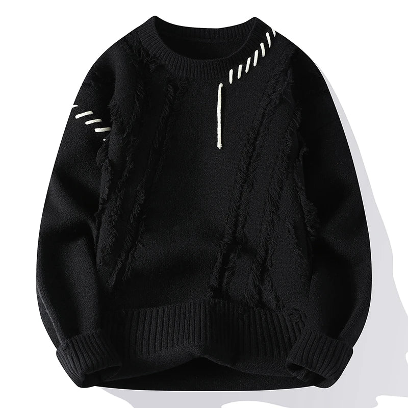 Autumn Winter Warm Mens Knitted Sweaters Fashion Patchwork O Neck Knit
