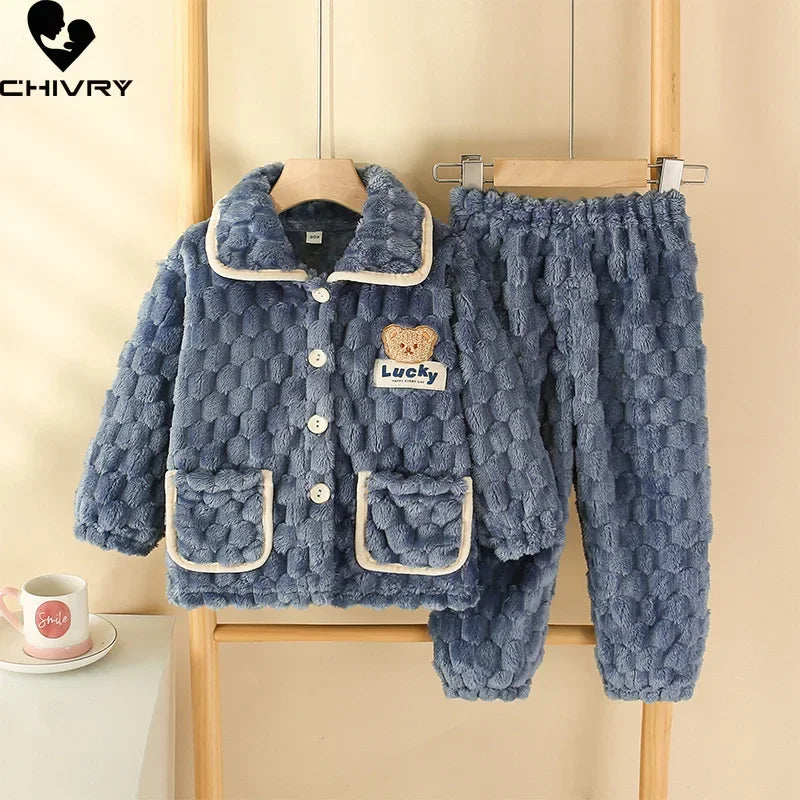 New Kids Boys Girls Autumn Winter Flannel Thicken Pajamas Baby Cartoon