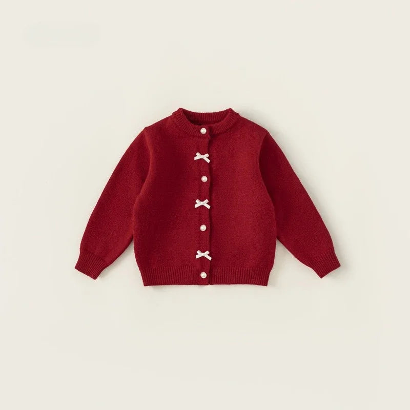Childrens Clothing Girls Sweater Red Autumn New Item Baby Bow Round