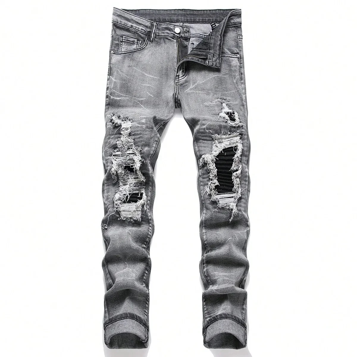 Men‘s Stretchy Denim Jeans Streetwear Tearing Patchwork Holes Ripped