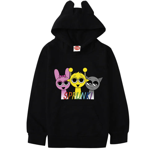 Cartoon Sprunki Hoodie Kids Spring Fall Clothes Baby Girls Hooded