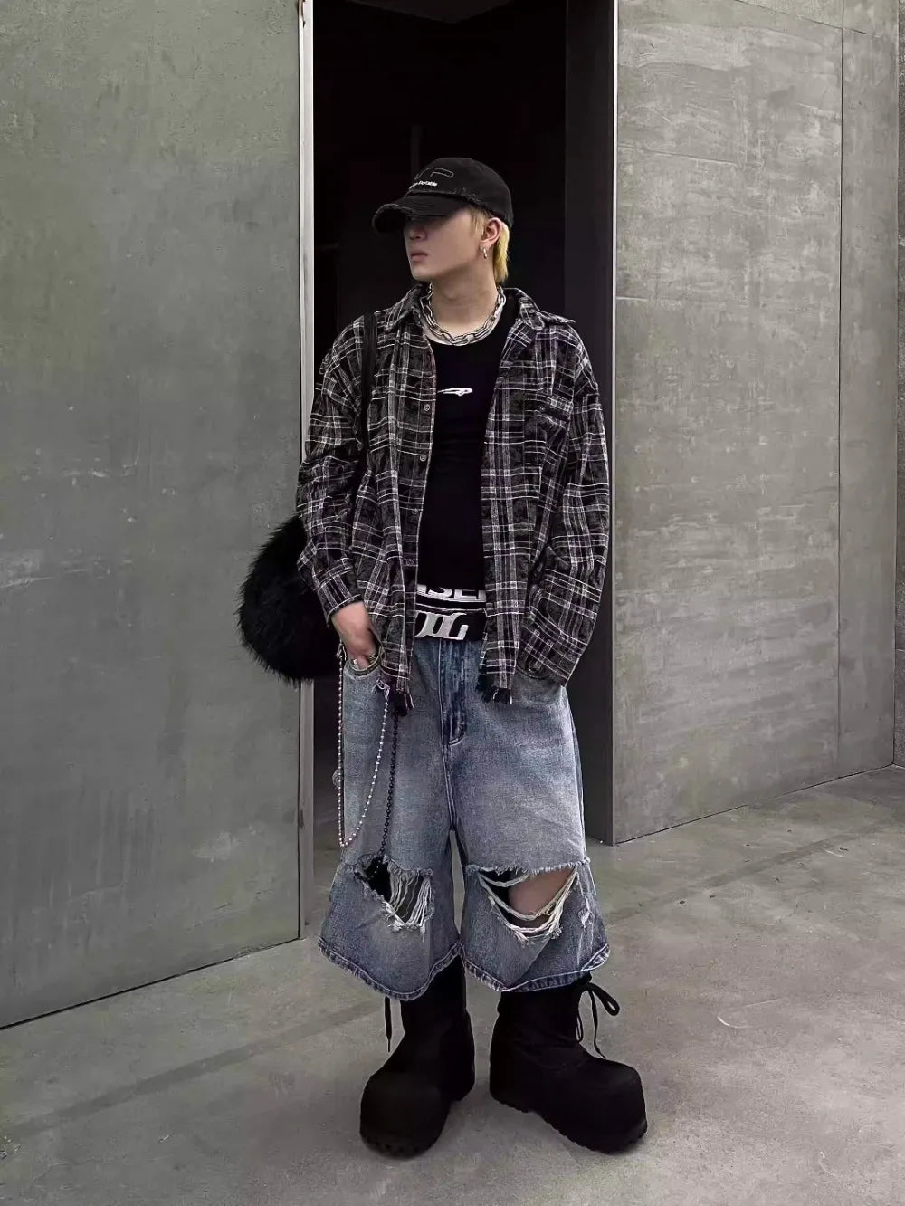 Blue Ripped Jorts Men&