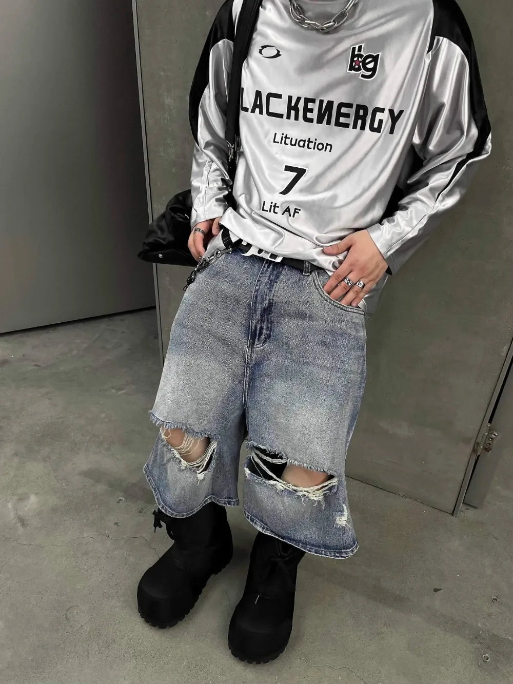 Blue Ripped Jorts Men&