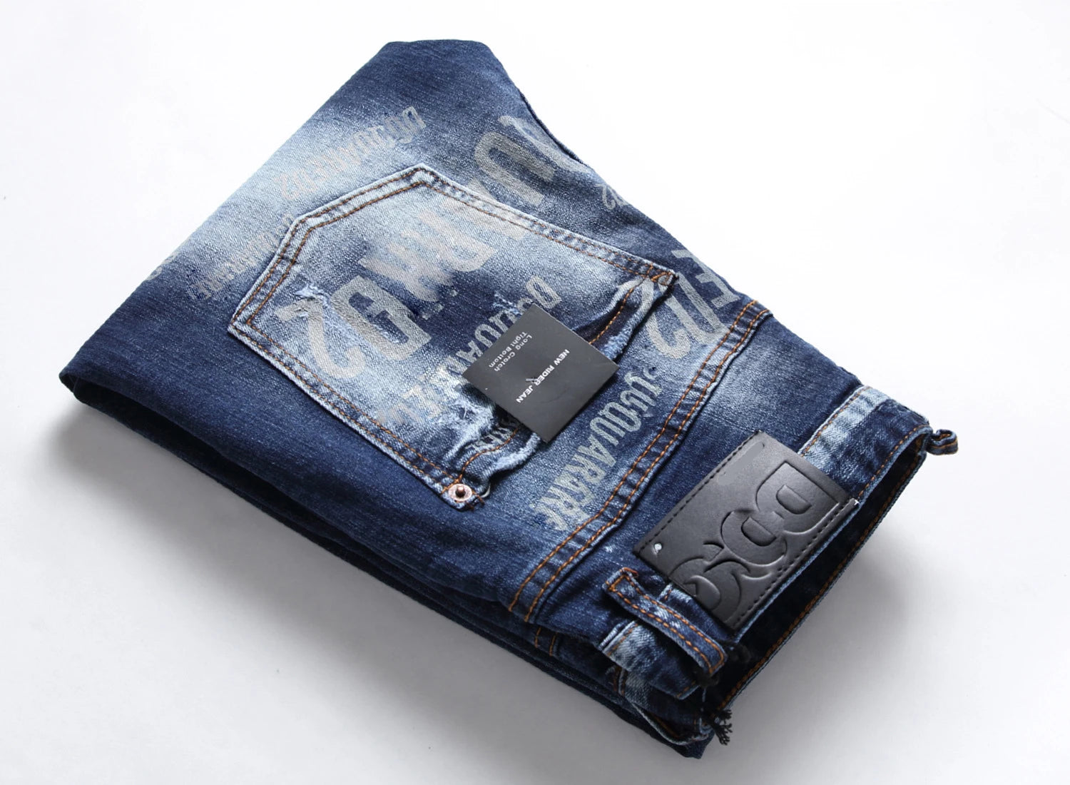 Light Luxury Men’s Slim-fit Stretch Blue Denim Pants,Printing Decors