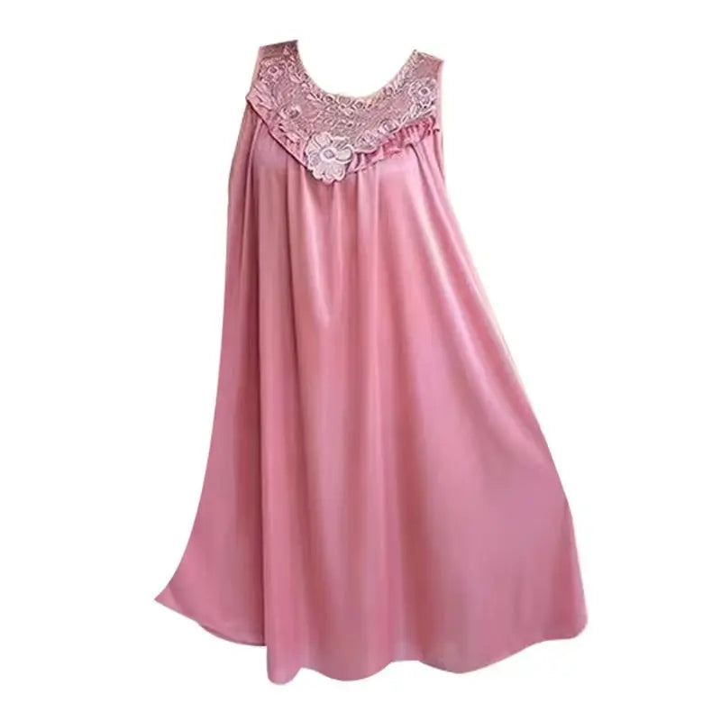 Lace Ice Silk Sleeping Dress Medium Length Sleeveless Tank Top Sexy