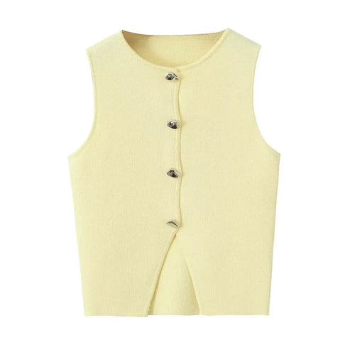 Women Fashion Short Waistcoat Spring Summer Knitted Sexy Sleeveless