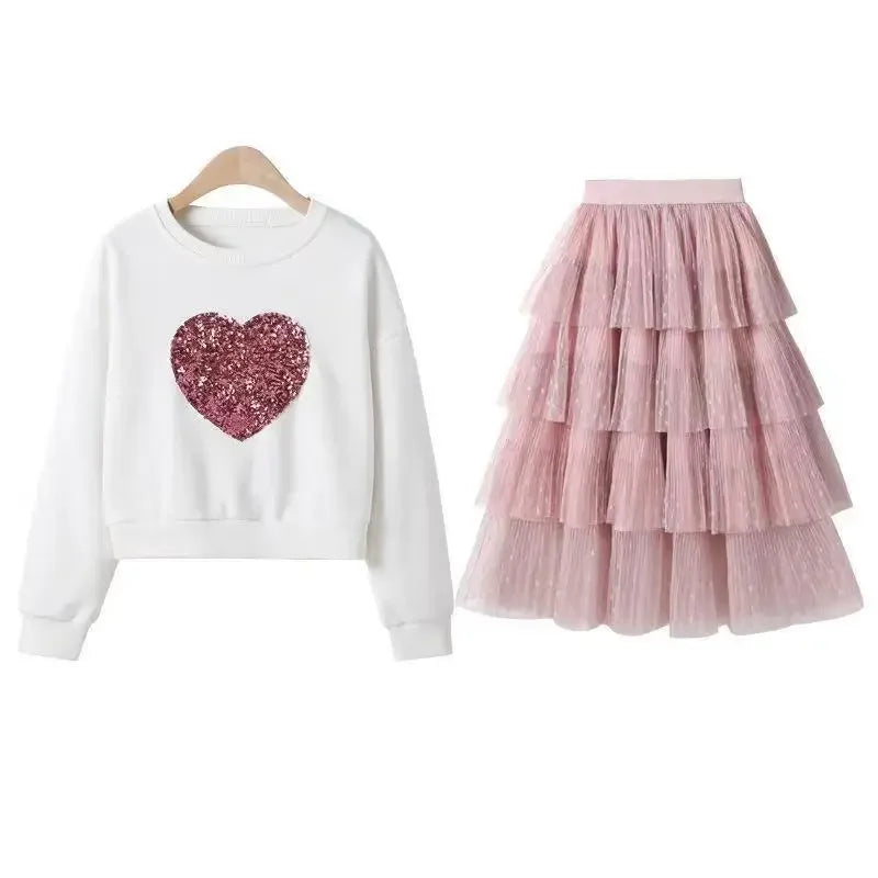Fashion Girls Dress 2024 Spring Autumn Kids Sweater + Dress 2PCS