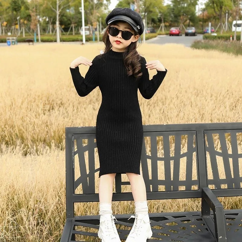 Autumn Winter Teen Girls Sweater Dress New Fashion Long Style Woolen