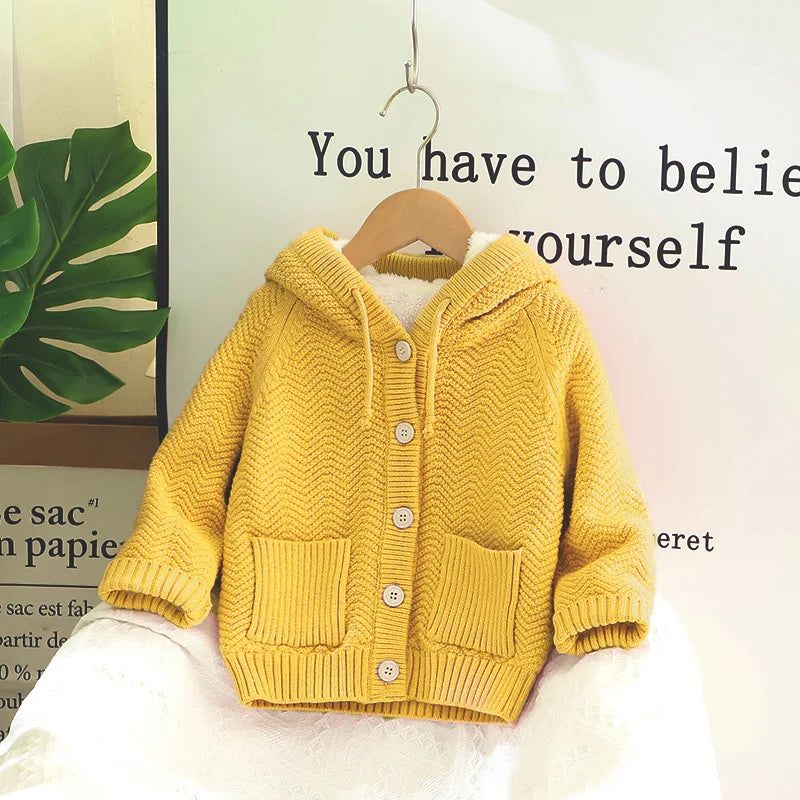 MILANCEL Winter Kids Sweaters Fur Lining Girls Cardigans Warm Boys