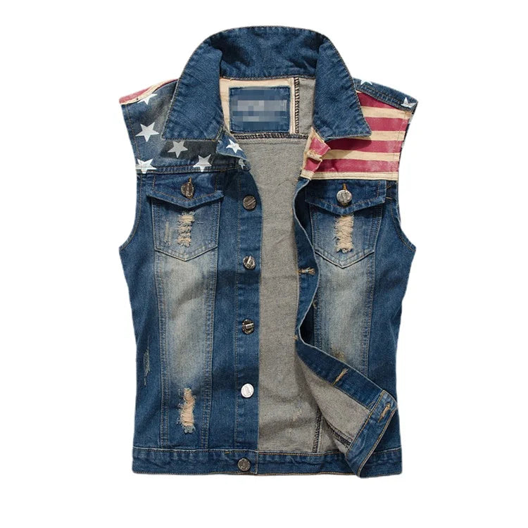 Men Slim Denim Vests Jackets New Fashion Male Blue Fit Denim Coats