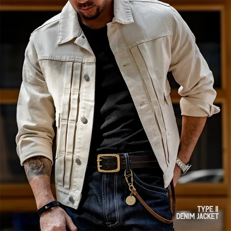 Maden Retro Jeans Jacket Men Amekaji Denim Coat Cotton 100% Slim Fit