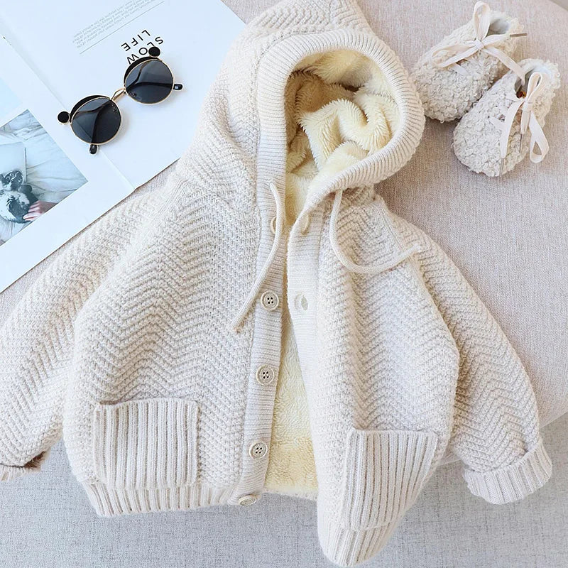 MILANCEL Winter Kids Sweaters Fur Lining Girls Cardigans Warm Boys