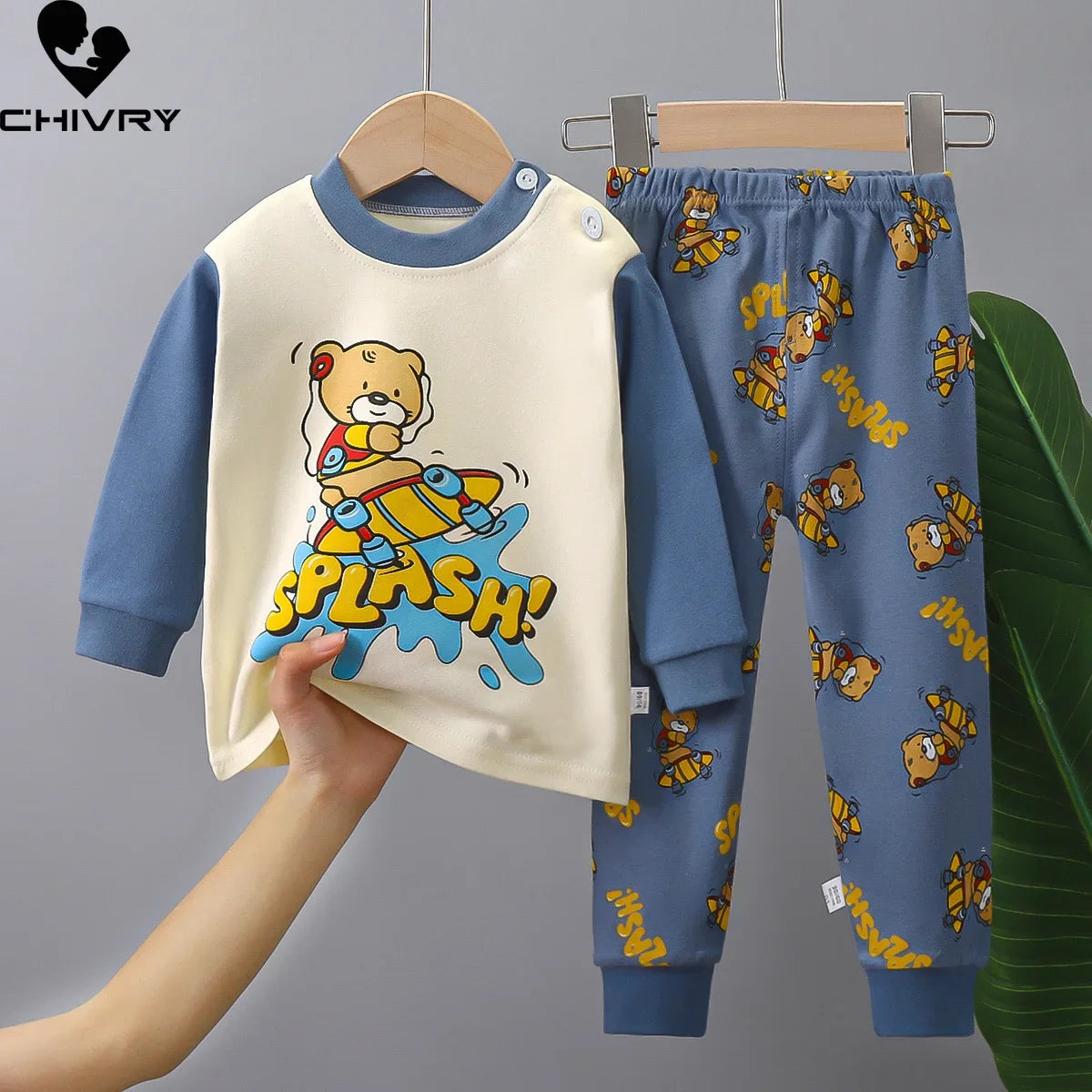 2023 New Kids Autumn Warm Pajamas Baby Boys Girls Cartoon Dinosaur