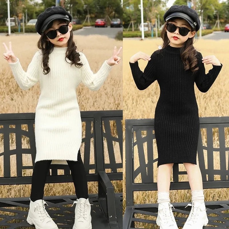 Autumn Winter Teen Girls Sweater Dress New Fashion Long Style Woolen