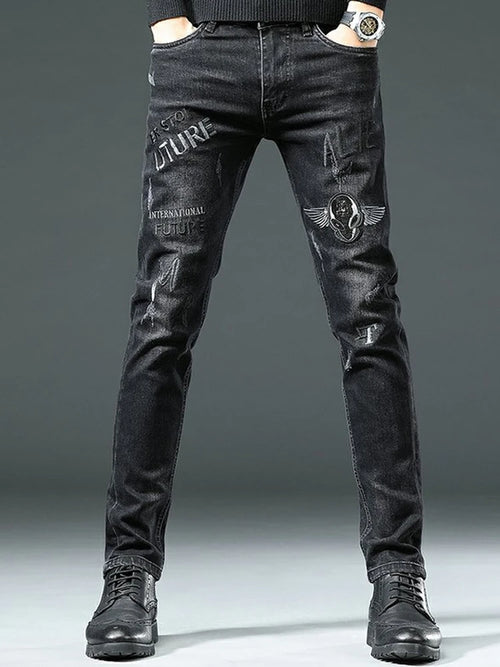 Fashion Men‘s Skinny Jeans Stick Rhinestone Slim fit Stretch Jeans Man