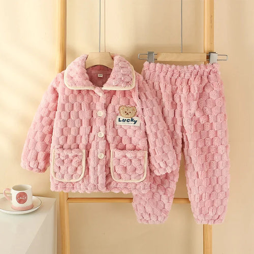 New Kids Boys Girls Autumn Winter Flannel Thicken Pajamas Baby Cartoon