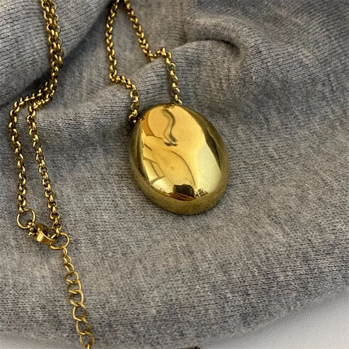 Metal Large Geometric Oval Water Drop Pendant Necklace for Women Girls