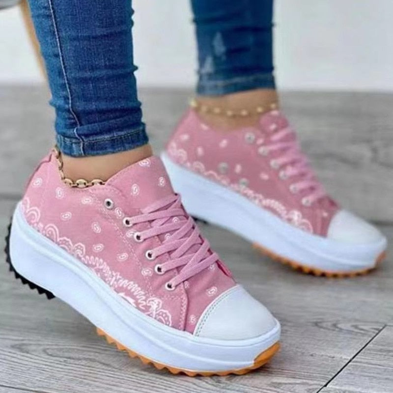 Fashion Casual Sport Shoes Pattern Canvas Women Sneakers