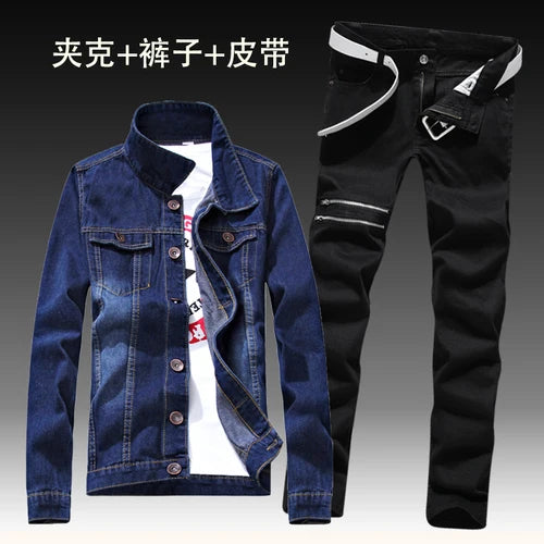 2022 Autumn New Mens Denim Jacket Jeans Pants Slim Fit Pencil Pant