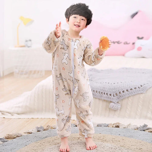 Kids Onesie Boys Girls Long Sleeve Flannel Pajamas Children Winter