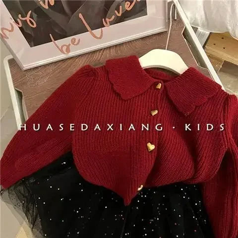 Korean Red Sweater Turn-down Collar Full Sleeve Regular Length Solid