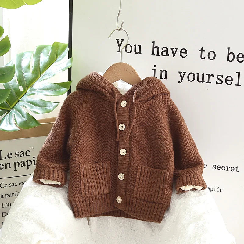 MILANCEL Winter Kids Sweaters Fur Lining Girls Cardigans Warm Boys