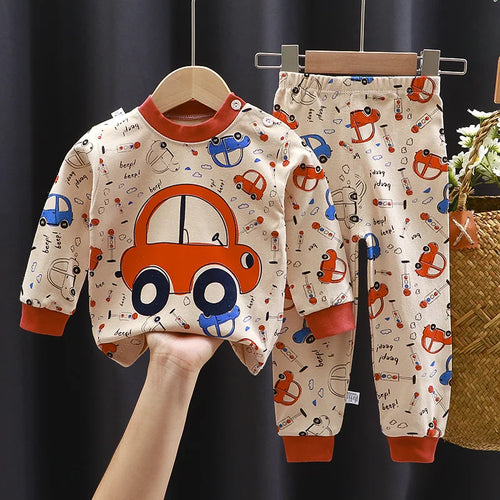 2023 New Kids Autumn Warm Pajamas Baby Boys Girls Cartoon Dinosaur