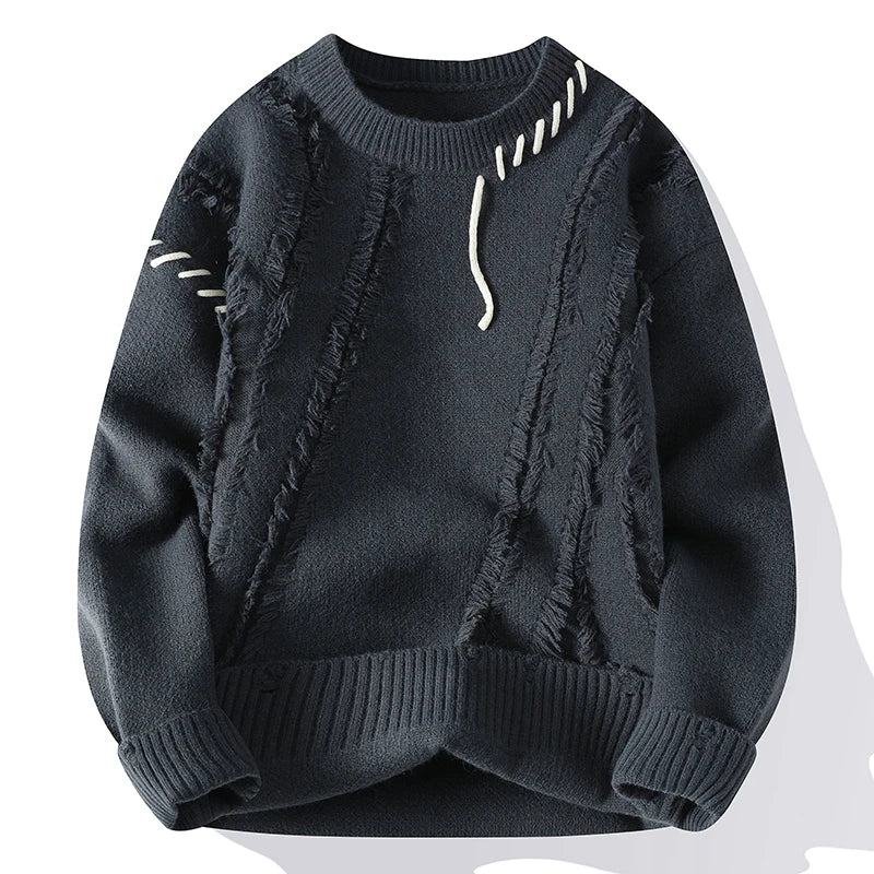 Autumn Winter Warm Mens Knitted Sweaters Fashion Patchwork O Neck Knit