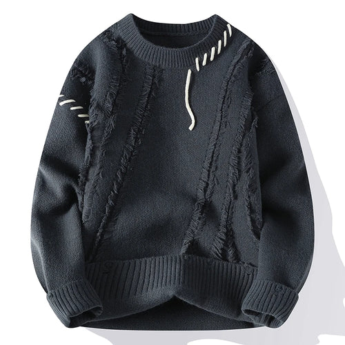 Autumn Winter Warm Mens Knitted Sweaters Fashion Patchwork O Neck Knit