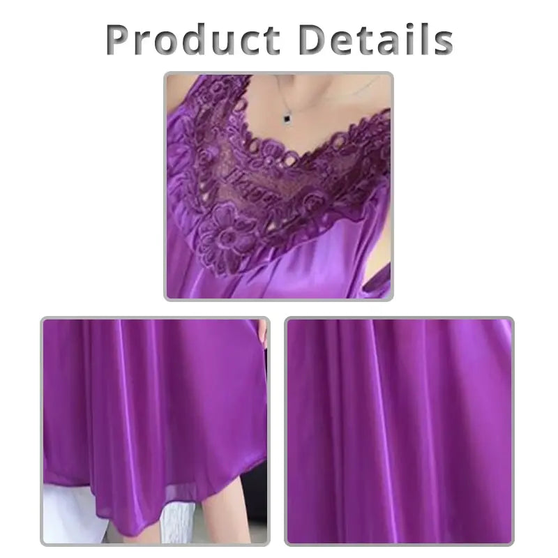 Lace Ice Silk Sleeping Dress Medium Length Sleeveless Tank Top Sexy