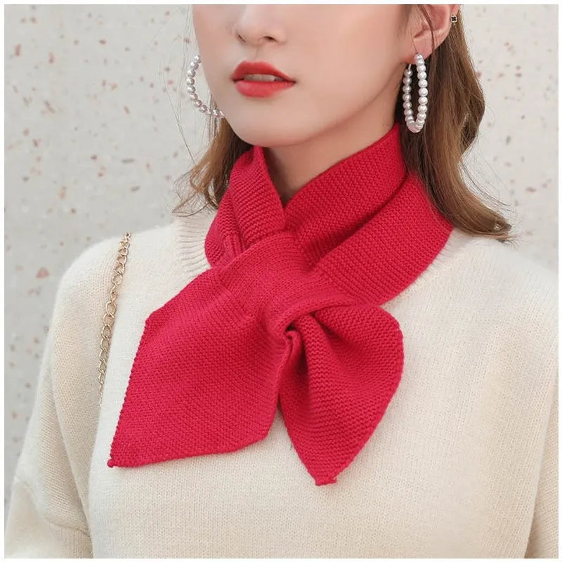 Autumn Winter Scarf Soft Neck Scarf Girls Knitted Sweater Bowtie Women